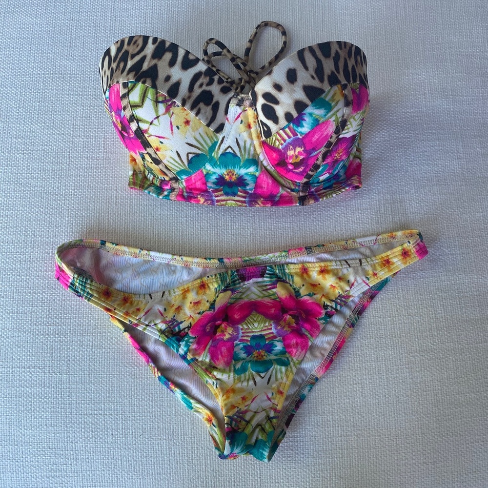 VICTORIA’S SECRET Tropical Jungle Floral Cheetah/leopard print 4RE Blue Pink